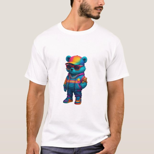 T - Shirt farbiger Hip Hop Bär (Vorderseite)