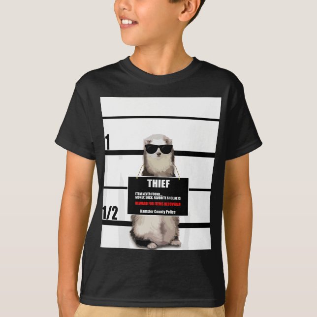 T-Shirt Funny Ferret, Dieb, Mugshot, Geschenk (Vorderseite)