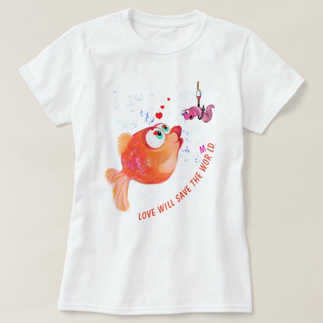 T - Shirt "Funny Fish and Worm" - Benutzerdefinier (Design vorne)