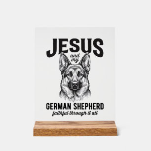 T-Shirt für Christen mit deutschem Schäferhund Acrylschild