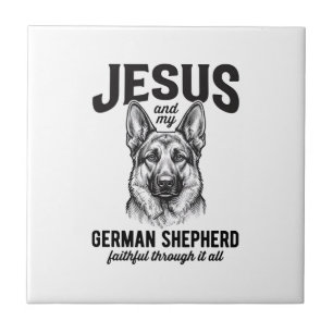 T-Shirt für Christen mit deutschem Schäferhund Fliese