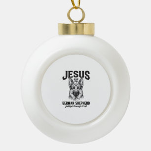 T-Shirt für Christen mit deutschem Schäferhund Keramik Kugel-Ornament