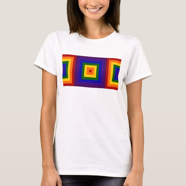 T - Shirt für geometrische Regenbogenquadrate (Vorderseite)