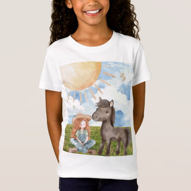 T-Shirt für Kids mit Mädchen und Pony  (Vorderseite)