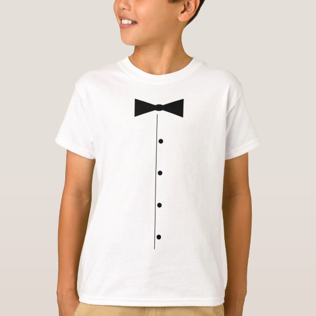 T-Shirt für Kinder im Smoking mit schwarzer Fliege (Vorderseite)