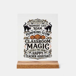 T-Shirt für Lehrerassistenten zum Halloween mit sc Acrylschild