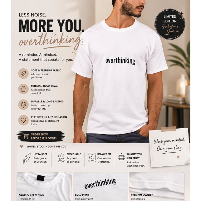 T-Shirt für Männer mit Aufschrift "Overthinking" - (Von Creator hochgeladen)