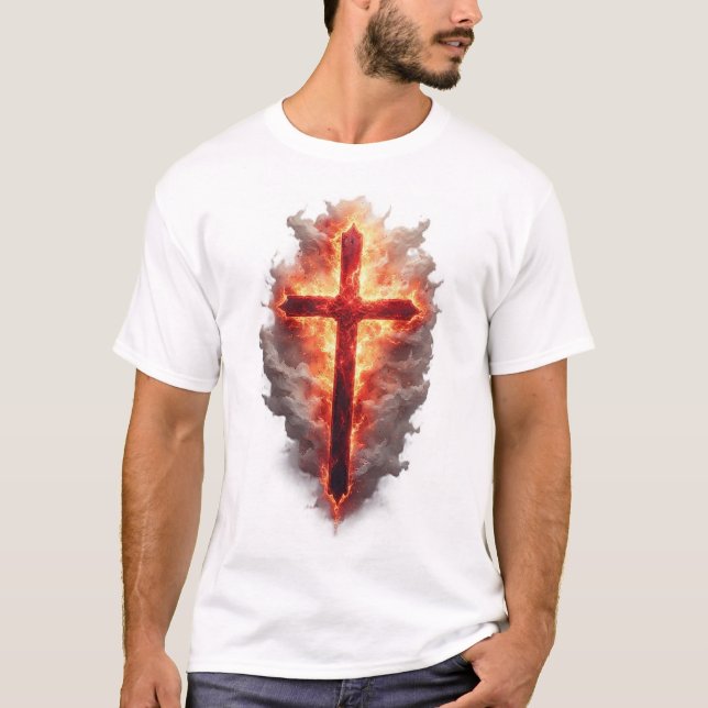 T-Shirt für Männer mit flammendem christlichen Kre (Vorderseite)