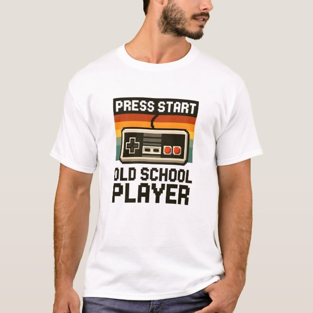 T-Shirt für Old School Player mit Druck Start (Vorderseite)