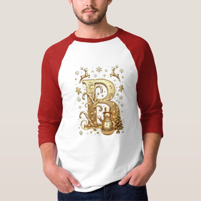 T-Shirt Gold Letter B Luxury Snowman Raglan 3/4 (Vorderseite)