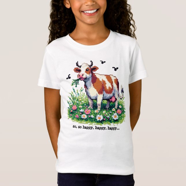 T-Shirt "Happy Cow" Pixel-Art (Vorderseite)