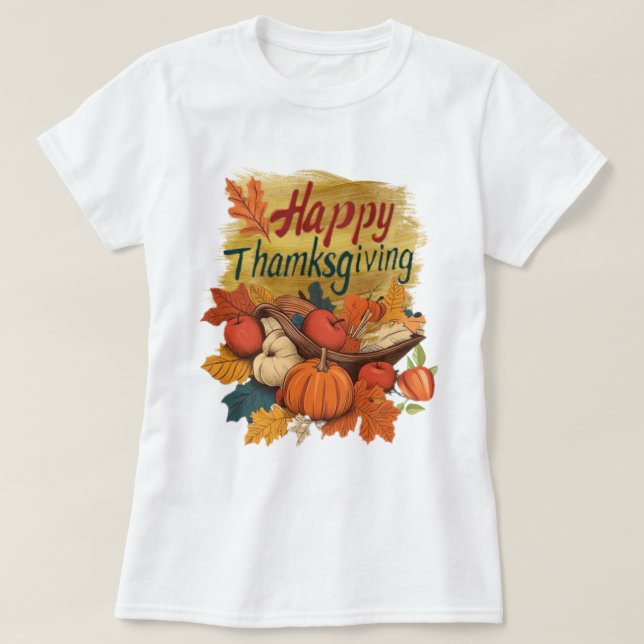 T-Shirt happy Thanksgiving golden  (Design vorne)