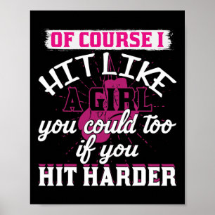 T-Shirt 'Hit Like A Girl' Lustiges Kickboxen Boxen Poster