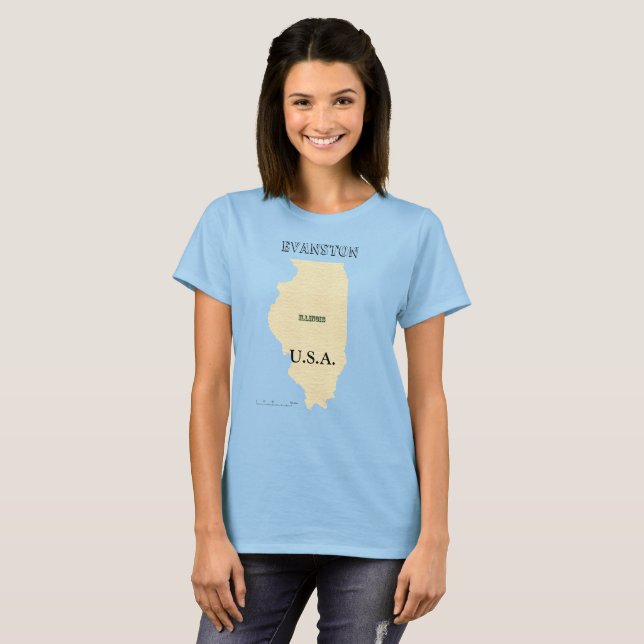 T - Shirt - Illinois Karte mit Ortsname (Vorne ganz)