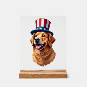 T-Shirt im Vintage-Stil Golden Retriever zum 4. Ju Acrylschild
