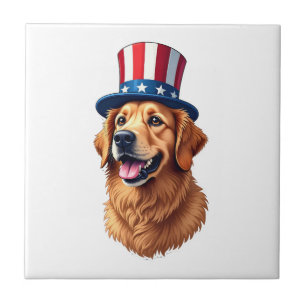 T-Shirt im Vintage-Stil Golden Retriever zum 4. Ju Fliese