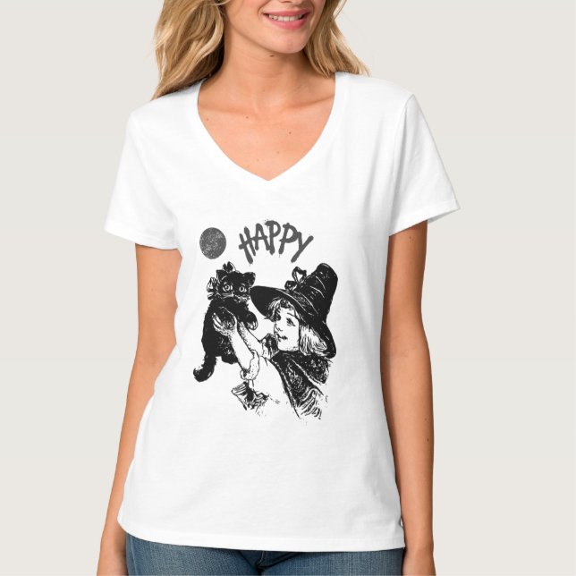 T - Shirt in Grunge Design Mädchen mit Katze (Vorderseite)