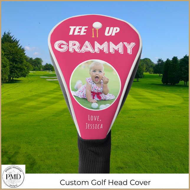 T-Shirt It Up Grammy Personalisiert Foto Hot Pink Golf Headcover (Tee It Up Grammy Personalized Photo Hot Pink Golf Head Cover with Child or Pet Photo, Name.)