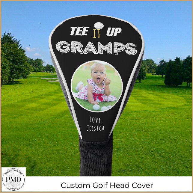 T-Shirt It Up Gramps Custom Foto Vathers Day Black Golf Headcover (Tee It Up Gramps Custom Photo Fathers Day Black Golf Head Cover with Child or Pet Photo, Names.)