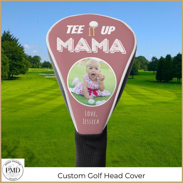 T-Shirt It Up Mama Personalisiert Foto Dusty Rose Golf Headcover (Tee It Up Mama Personalized Photo Dusty Rose Golf Head Cover with Child or Pet Photo, Name.)