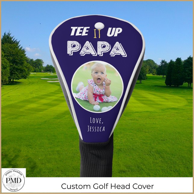 T-Shirt It up Papa Custom Foto Vathers Day Blue Golf Headcover (Tee It Up Papa Custom Photo Father's Day Navy Blue Golf Head Cover with Child or Pet Photo, Names)