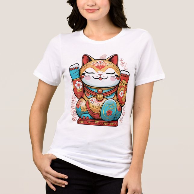  T-Shirt Japanese Lucky Cat (Maneki-neko) – Symbol Tri-Blend Shirt (Vorderseite)