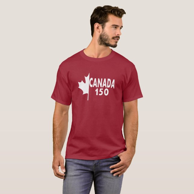 T - Shirt Kanadas 150 (weiß auf Rot) (Vorne ganz)