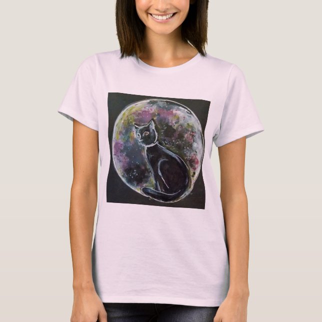 T - Shirt Katze auf dem Mond (Vorderseite)