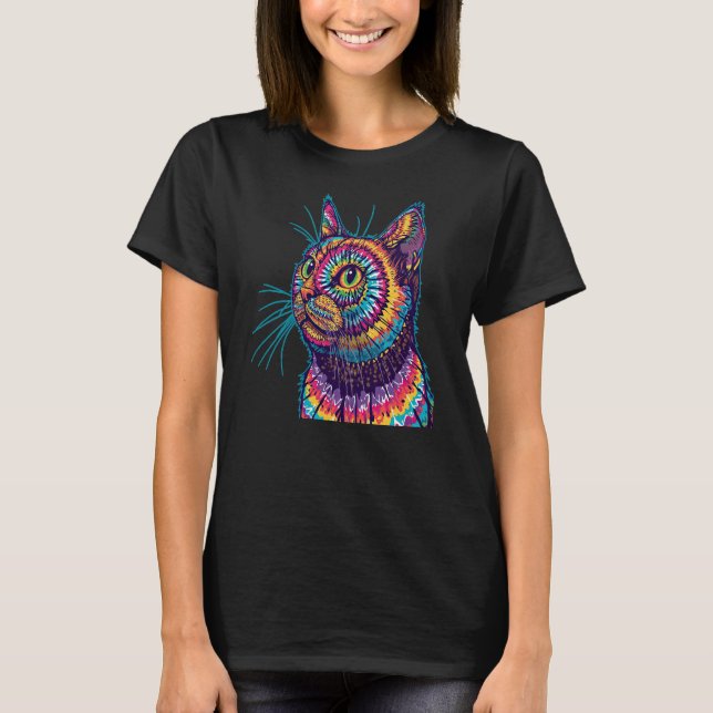 T-Shirt Katze mit Tie-Dye-Muster (Vorderseite)