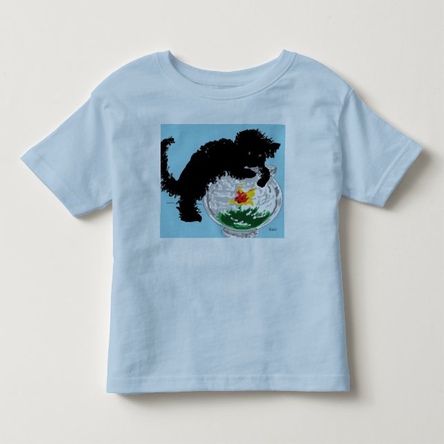 T - SHIRT KATZE VERSUCHT, IN DEN FISCHKUHL ZU GELA (Vorderseite)