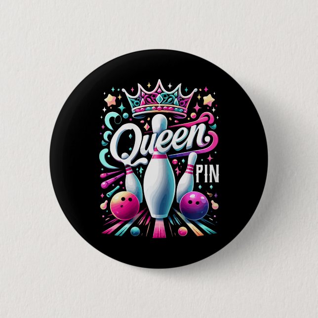 T-Shirt Königin Bowler Bowling-Liga für Bowling  Button (Vorderseite)