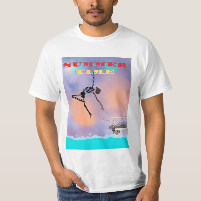 T-shirt, lustig, Skelett springt ins Meer T-Shirt (Vorderseite)