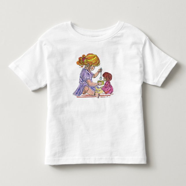 T-Shirt Mädchen füttert Babypuppe  (Vorderseite)