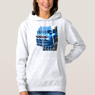 T-Shirt Metallic Blue Multi Face Illusion Art Hood Hoodie