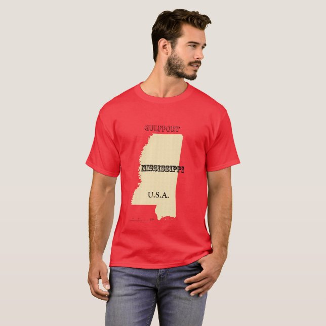 T - Shirt - Mississippi Karte mit Stadt (Vorne ganz)