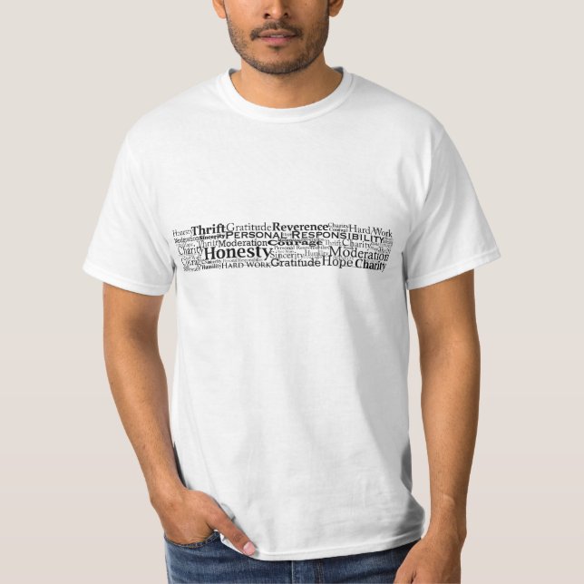T-Shirt mit 12 Werten (Vorderseite)