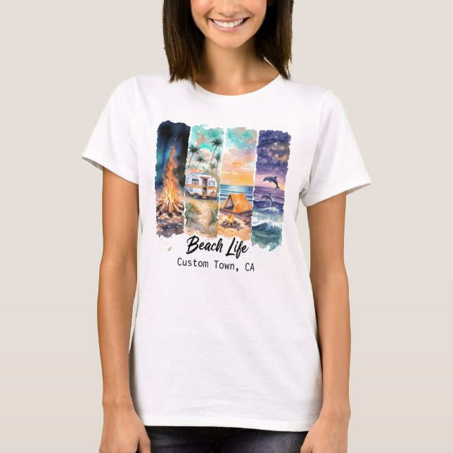T-Shirt mit anpassbarem Strandleben (Vorderseite)