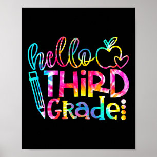T-Shirt mit Batikdruck Hallo 3. Klasse Lehrer Schü Poster