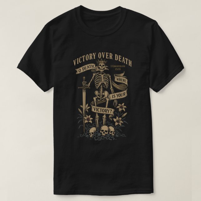 T-Shirt mit Bibelzitat "Sieg über den Tod" (Design vorne)