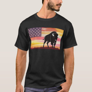 T - Shirt mit Bisondruck auf amerikanischer Flagge