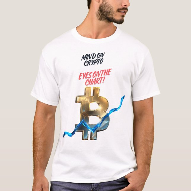 T-Shirt mit Bitcoin-Chart und 'Mind on Crypto' (Vorderseite)