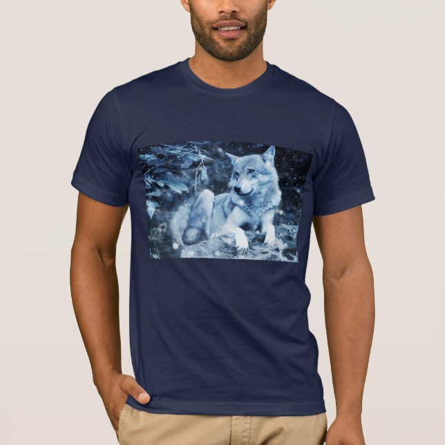 T-Shirt mit blauem Wolf (Vorderseite)