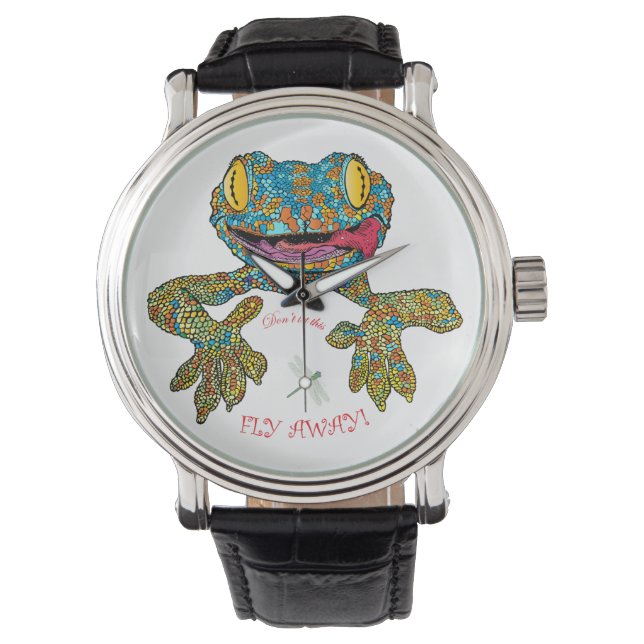 T Shirt mit Cartoon-Eidechse Armbanduhr (Vorderseite)