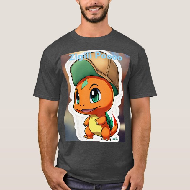 T - Shirt mit Charmander im Chibi-Stil mit leuchte (Vorderseite)
