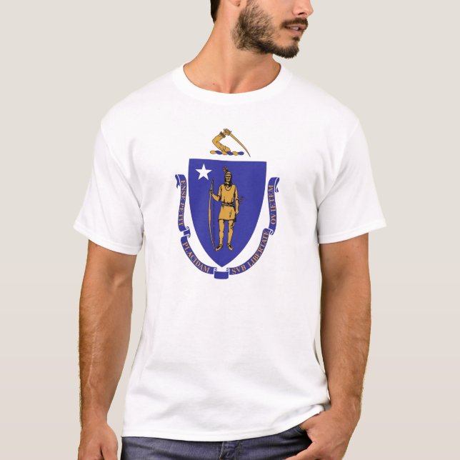 T Shirt mit der Flagge von Massachusetts Staat USA (Vorderseite)