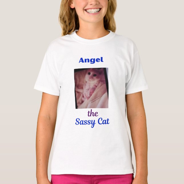 T-Shirt mit der frechen Katze Angel (Vorderseite)