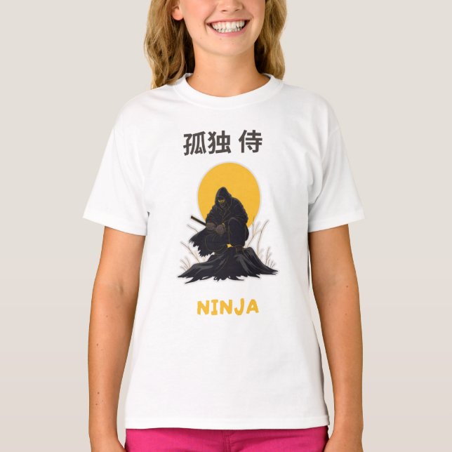T-Shirt mit einsamem Ninja-Samurai-Kunst-Design (Vorderseite)