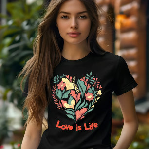 T - Shirt mit farbenfrohen und schwarzen Blumen