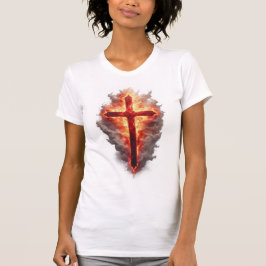 T-Shirt mit flammendem christlichen Kreuz für Frau