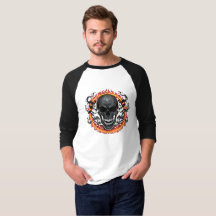 T-Shirt mit Flammenschädel-Ring Raglan Baseball